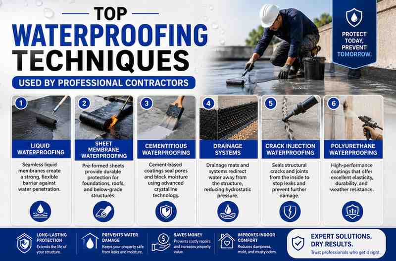 Top Waterproofing Techniques Used by Professional Contractors